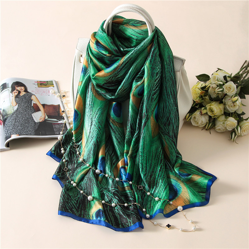 Title 1, New Sunscreen Soft Peacock Feather Printed Scarf