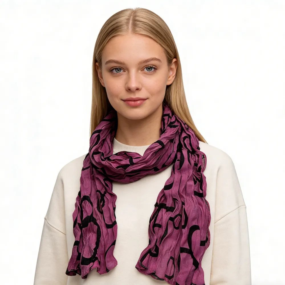 Hot Pink Crinkle Polyester Scarf - Textured