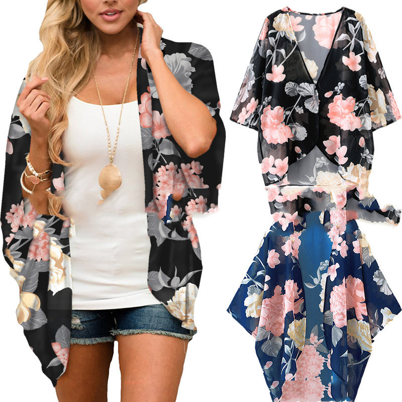 European And American Chiffon Cardigan Women's Blouse Printing Sun Protection Shirt