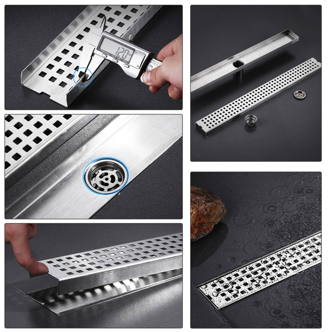 60CM Gully Waste Trap Wet Room Linear Shower Floor Drain Stainless Steel Channel