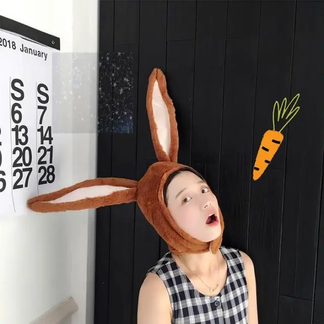 Cute Plush Girl's Heart Photo Props Female Cartoon Rabbit Ears Rabbit Ear Coffee - Shop at LoveMi
