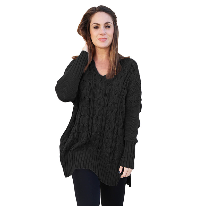 Pullover Sweater Solid Color Long-sleeved V-neck
