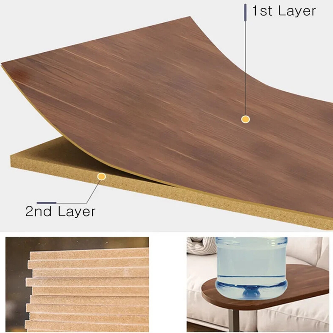 C-Shaped Compact Sofa Side End Table Coffee Laptop Living Room Bedroom UK — image 5