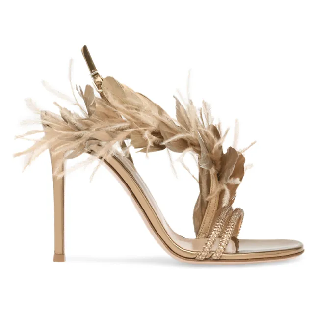 Feather Banquet High Heels Women's Stiletto All Match Champagne 7.5Cm Heel 34 - Shop at LoveMi