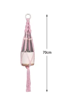 Woven Hanging Basket Hanging Rope Hanging Basket Plant Pot Green Plant Net Pocket Balcony - Pink - View 1