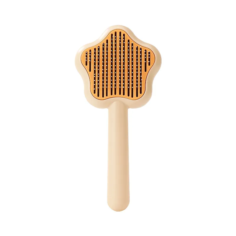 Cat Comb Magic Wand Self Cleaning Pet Comb Stainless Steel Needle Comb - Yellow