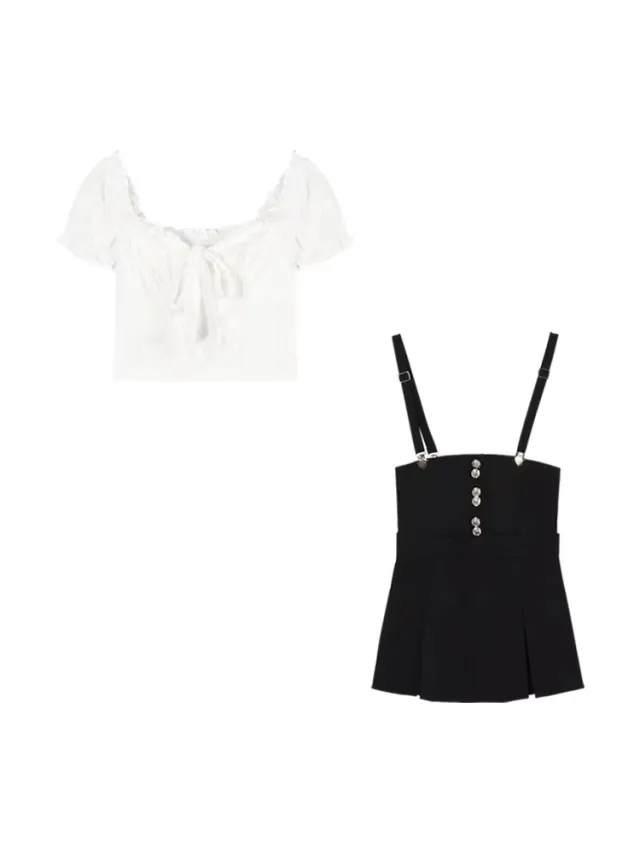 Summer Shirt Suspender Skirt Sweet Set Shirt Suspender Skirt S - Shop at LoveMi