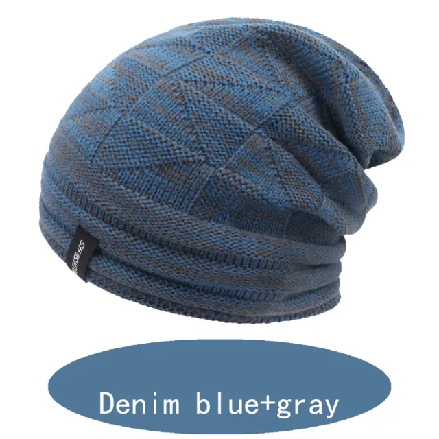 Two color Wool Warm Knitted Hat For Ear Protection In Autumn And Winter Bluegrey - Shop at LoveMi