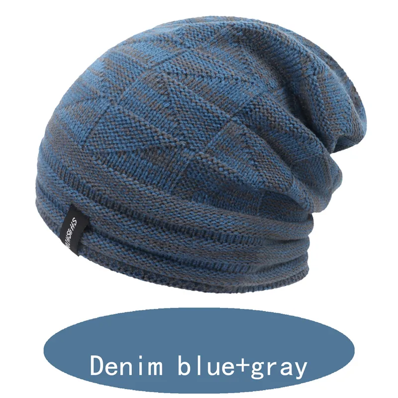 Two-color Wool Warm Knitted Hat For Ear Protection In Autumn And Winter - Blue