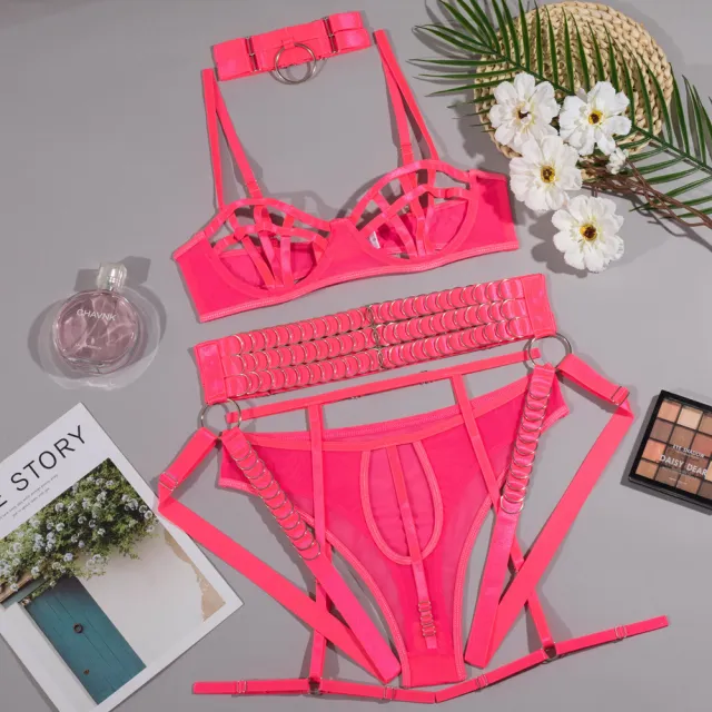 Gather Chest Strap Hollowed Out Lingerie For Women Pink - Shop at LoveMi