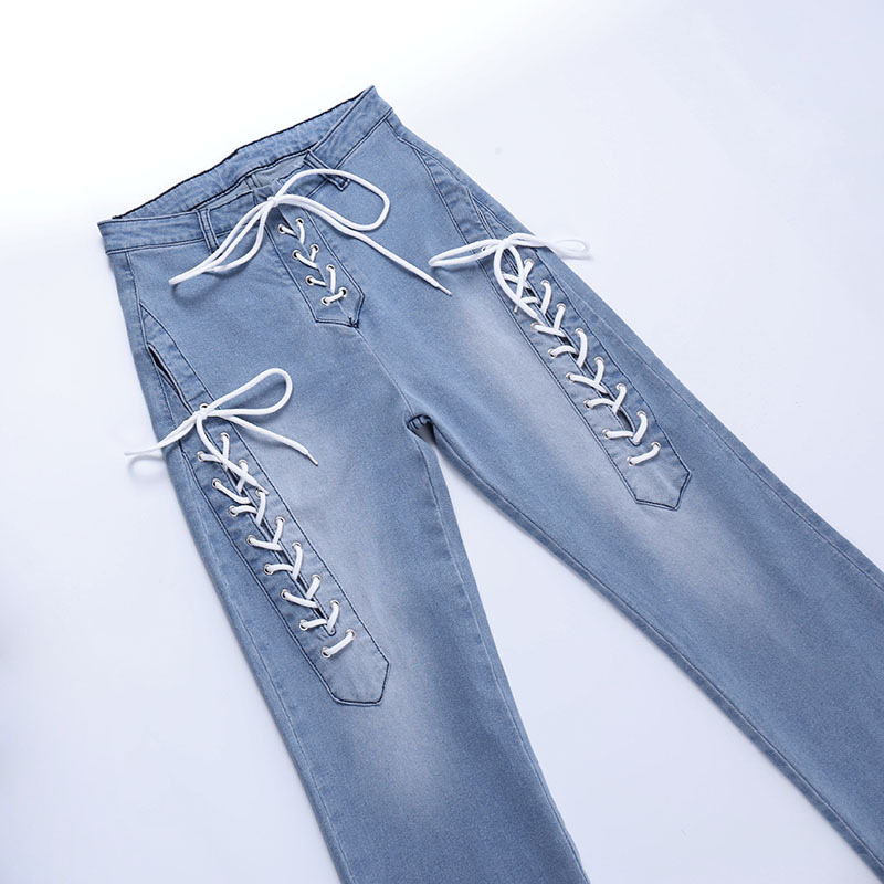 Cutout Statement Strapping Straight Leg Flared Jeans
