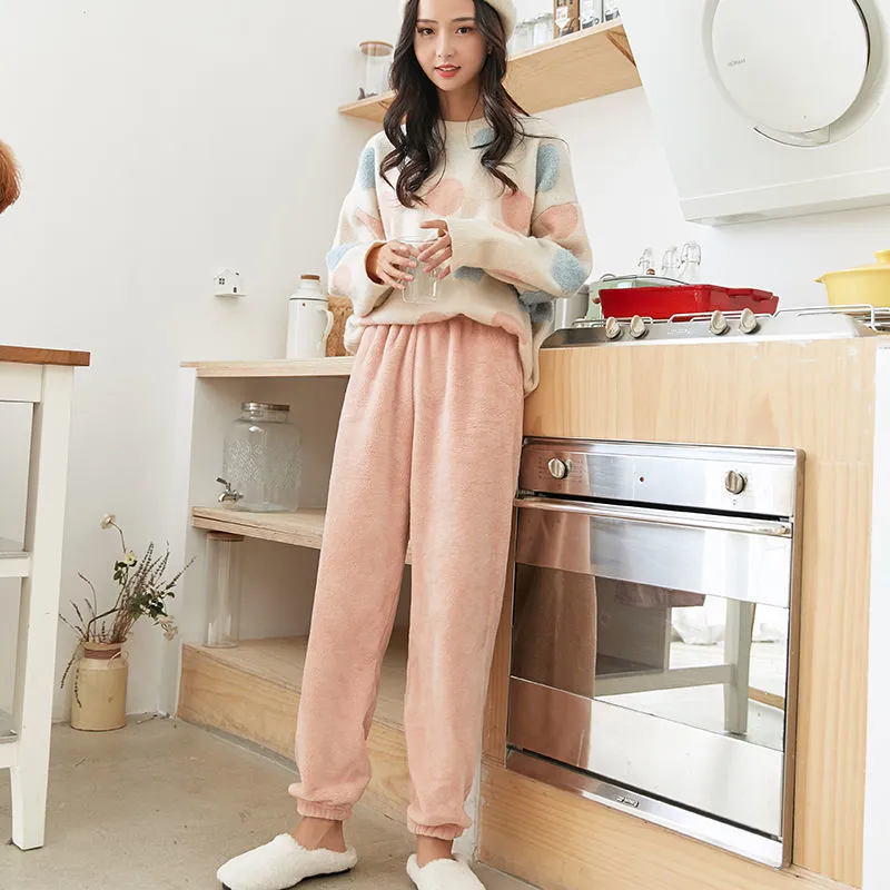 Outer Wear Coral Fleece Sweatpants Home Plus Size Leggings Casual Pants - Pink