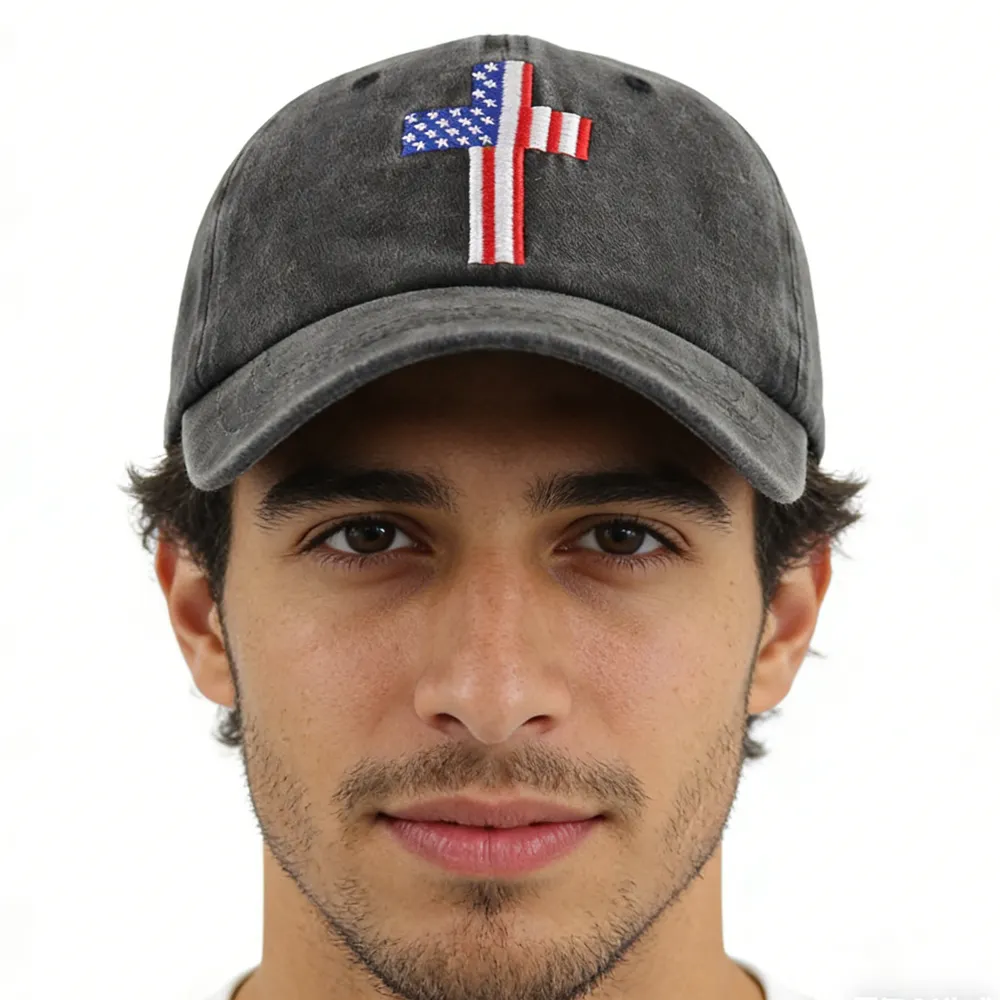 Christian American Flag Cross Baseball Cap Adjustable
