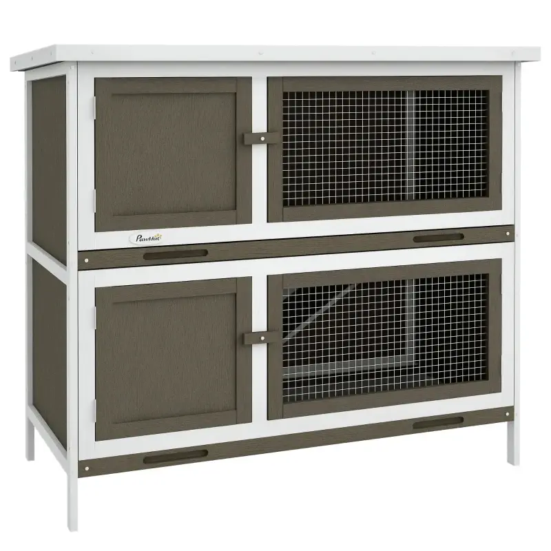 Wooden 2-Story Rabbit Hutch and Small Animal Cage with Asphalt Roof