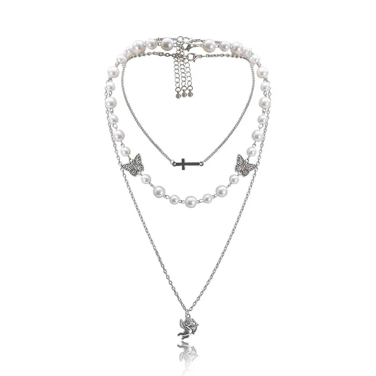 Hip-hop Imitation Pearl Trendy Butterfly Necklace Set