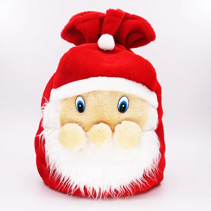 Christmas Day Short Plush Santa Face Gift Bag