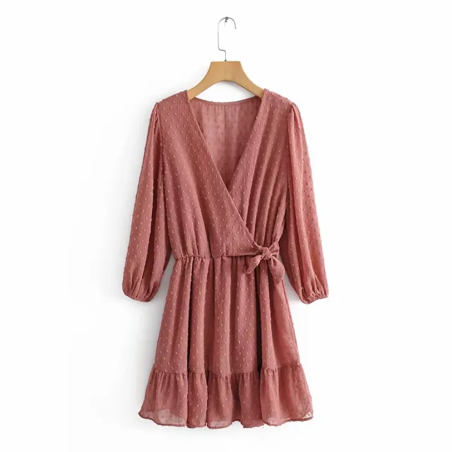 V neck Jumpsuit European And American Autumn Tulle Jacquard Jumpsuit Pinka - Shop at LoveMi