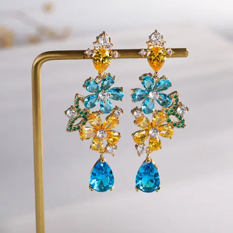 Flower Waterdrop Butterfly Colored Zircon Earrings
