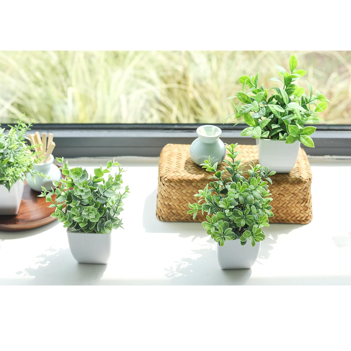 Fake Plants Mini Artificial Greenery Potted Plants For Home Decor Indoor Office Table Room Farmhouse Bathroom Decor — foto 5