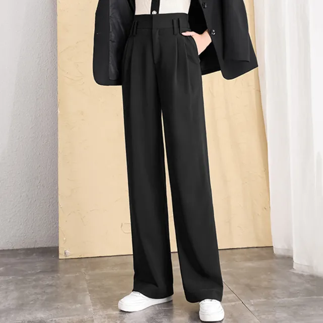 Autumn And Winter New Slim Casual High Waist Drape Wideleg Pants Black - Shop at LoveMi