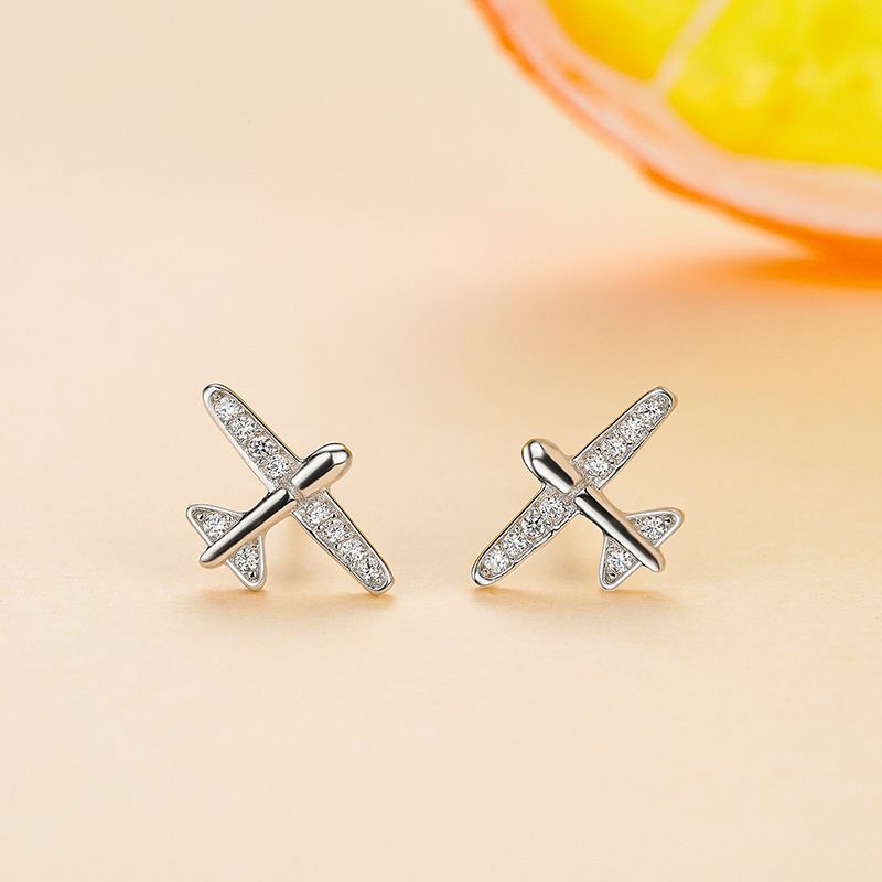 925 Sterling Silver Small Airplane Stud Earrings