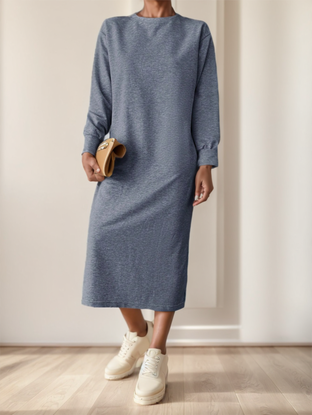 Cotton Solid Split Hem Sweatshirt Dress
