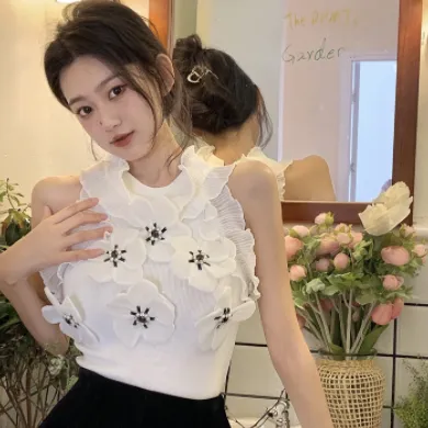 Sweet Spice Sleeveless Three Dimensional Flower Camisole White - Shop at LoveMi