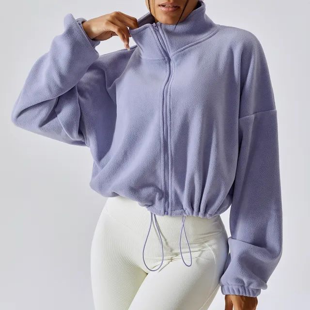 Outdoor Cashmere Sports Coat Women's Autumn Stand Collar Loose Lavender - Shop at LoveMi
