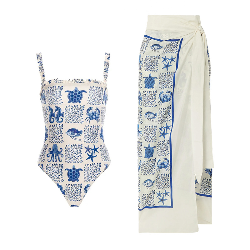 Printed Sexy Off-the-shoulder Swimsuit Spaghetti Strap Women’s Swimming Suit