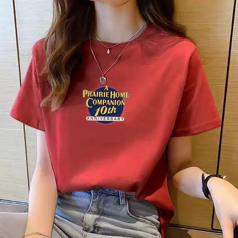 Watermelon Home Summer Short Sleeve T-shirt For Women - Red