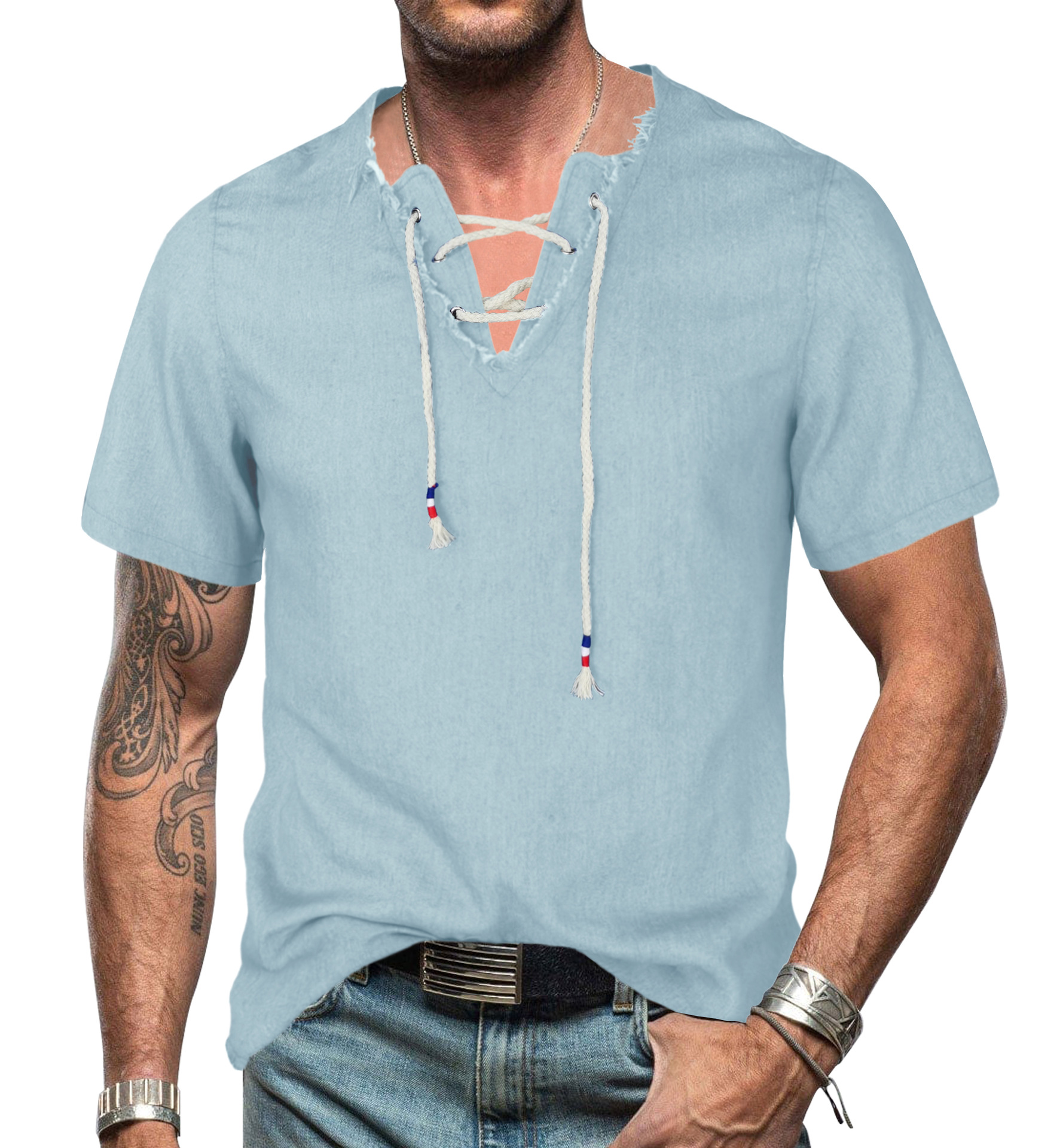 Title 3, Camisa Jeans Masculina Europeia e Americana, Co...