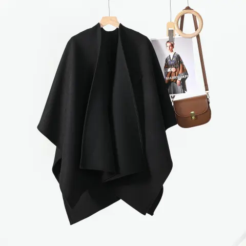 Women's Fashion Minimalist Solid Color Diagonal Tie-Strap Poncho Cape