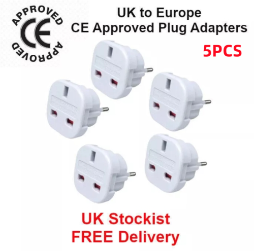 EU Travel Adapter Plug 5 Pack  UK To Euro Europe Adaptor 2 Pin Plugs European-