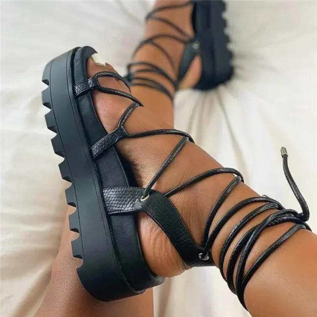 European And American Lace up Flat Shoes Women's Plus Size Roman Shoes Black - Shop at LoveMi