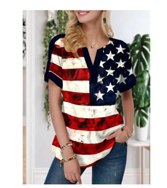 Graffiti Stars And Stripes Print Women's T shirt Red - Shop at LoveMi