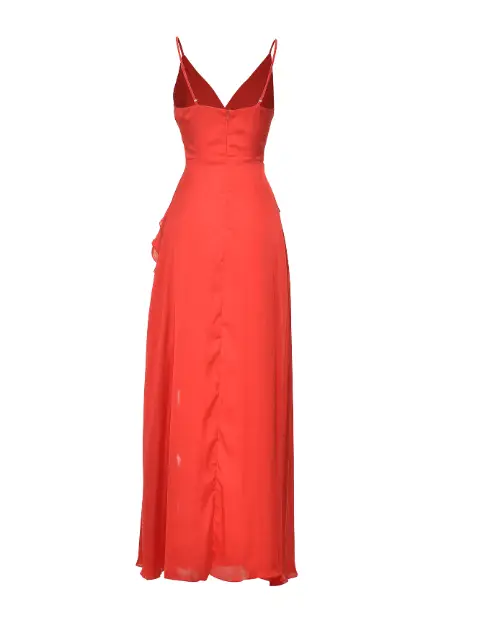 European And American Women's Clothing Summer New V-neck Brace High Waist Ruffles Irregular Slit Dress