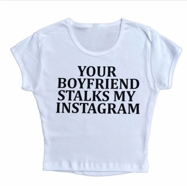 Round Neck Short Sleeve Letter Women's Printed Wear Top T shirt White - Shop at LoveMi