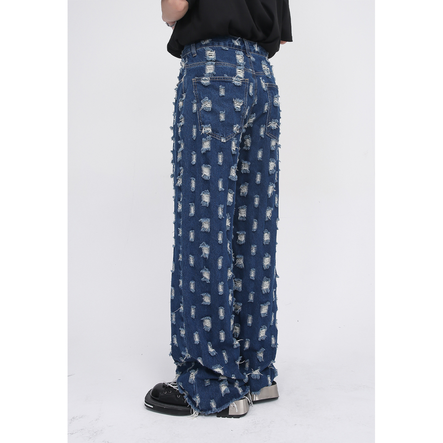 Men's Fashion Straight Ripped Fur-trimmed Jeans