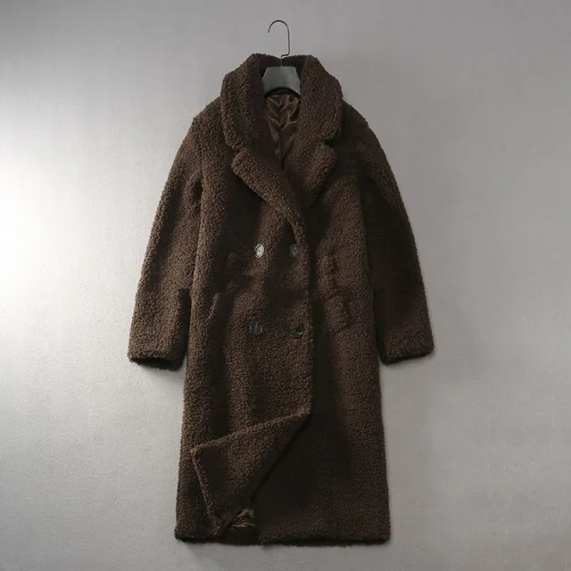 Women's Loose Lapel Over Knee Long Soft Waxy Teddy Coat Jacket Coffee - Shop at LoveMi