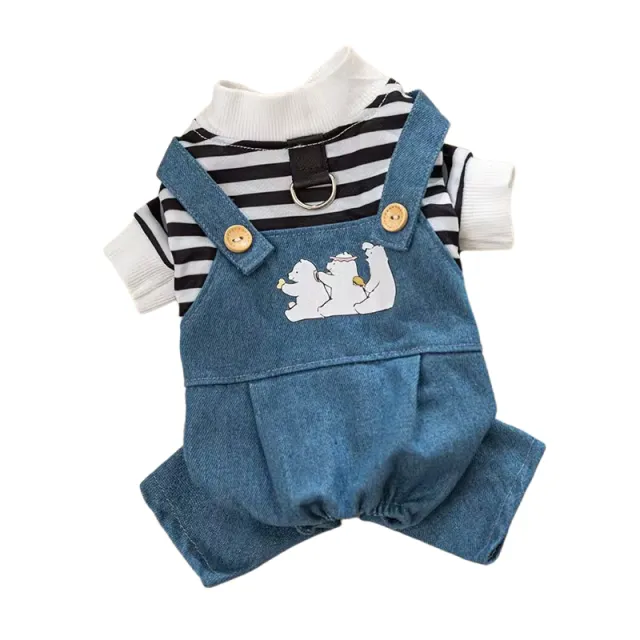 Striped Dog Jumpsuit Pet Clothing Puppy And Kitten Sweatshirt Chihuahua Costume French Bulldog Romper Luxury Dog Clothes New Black And White - Shop at LoveMi