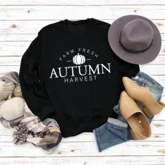Letter Round Neck Fashionable Loose Long Sleeve Sweater - Black - View 1