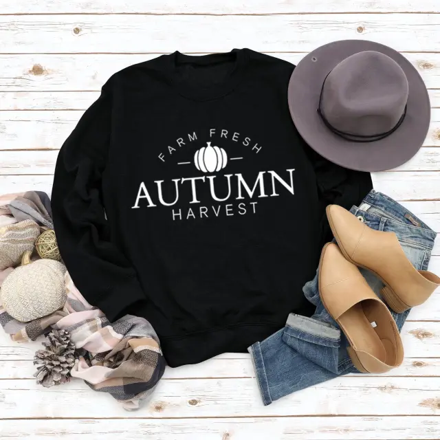 Letter Round Neck Fashionable Loose Long Sleeve Sweater Black - Shop at LoveMi