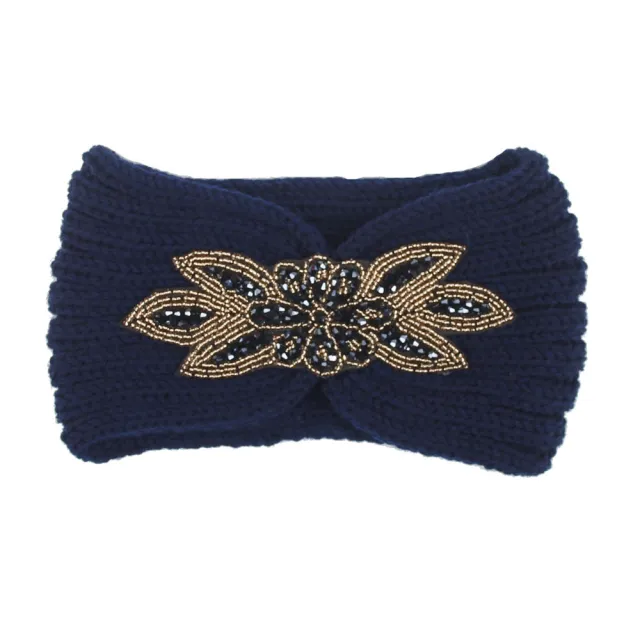 Hair Band With Hexagonal Diamond Sticking Knit Woolen Head Navy - Shop at LoveMi