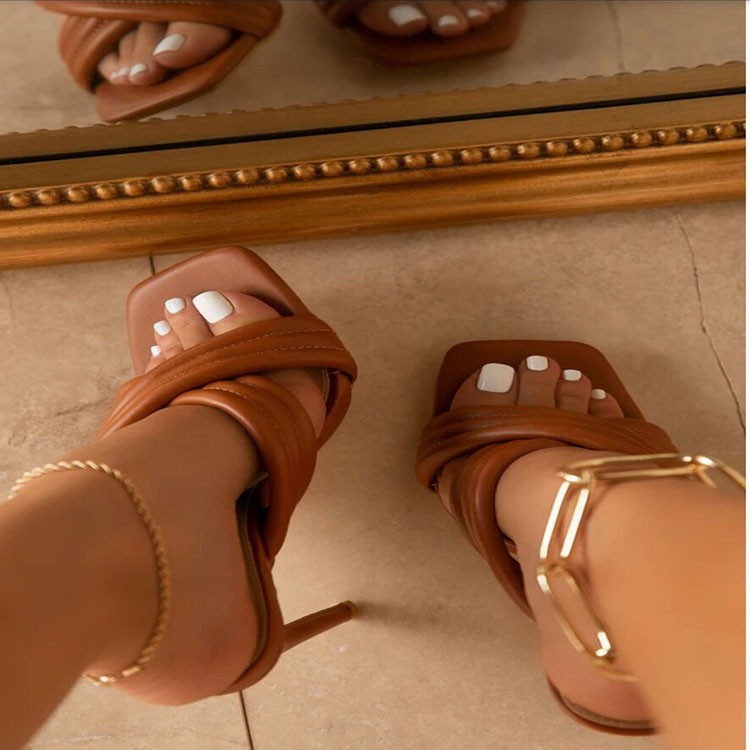 New Style Sandals And Slippers With Square Toe Stiletto Heel