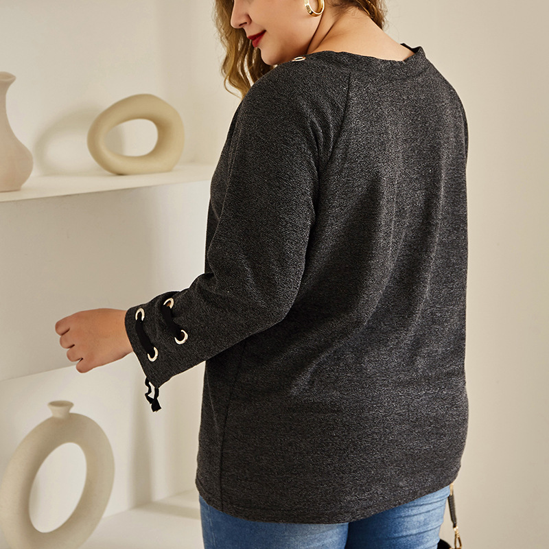 Title 3, Round Neck T-shirt Plus Fat Plus Size Knitted Top