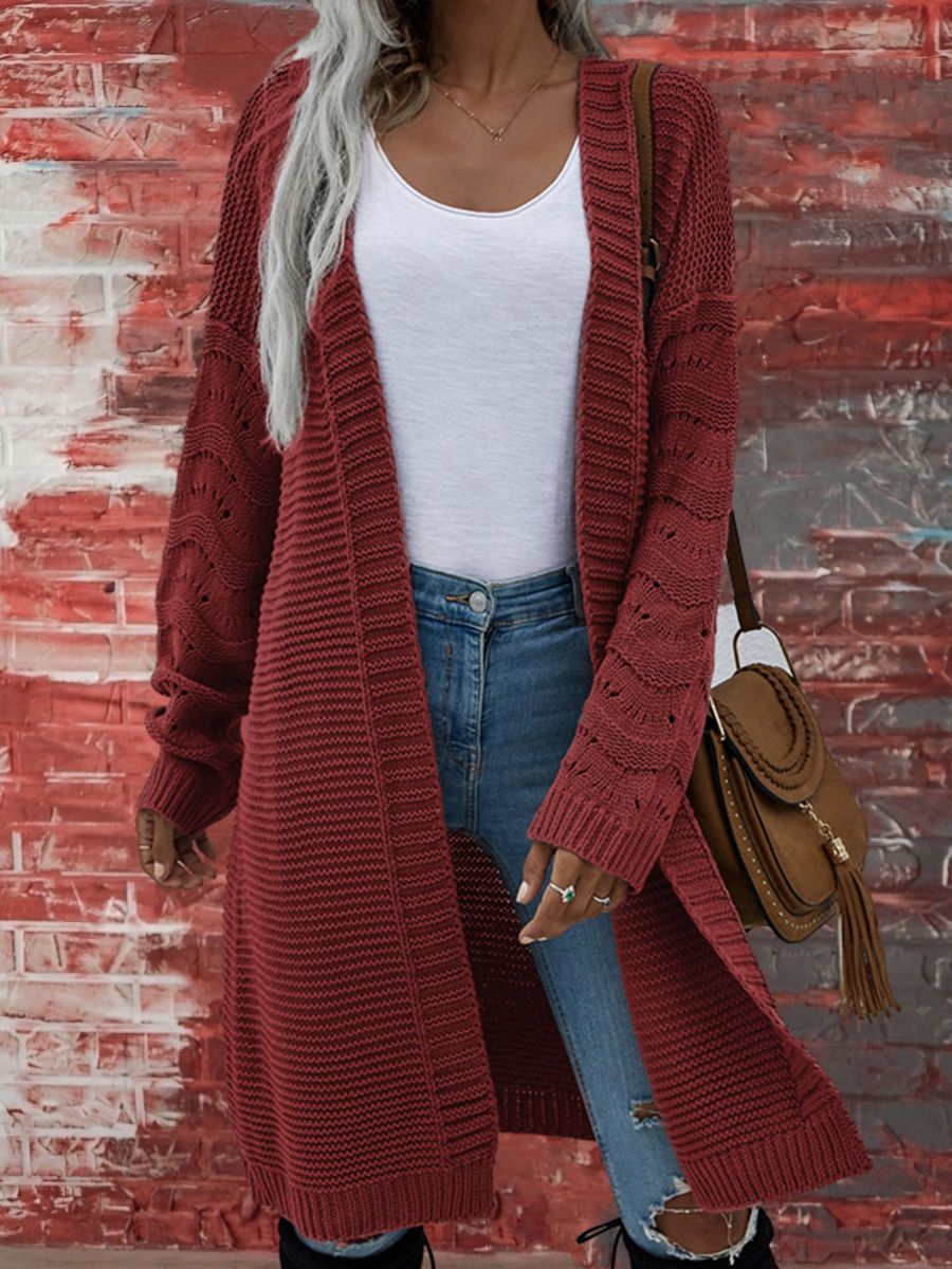 New Long Cardigan Solid Color European And American Women's Knitting Red - Shop at LoveMi