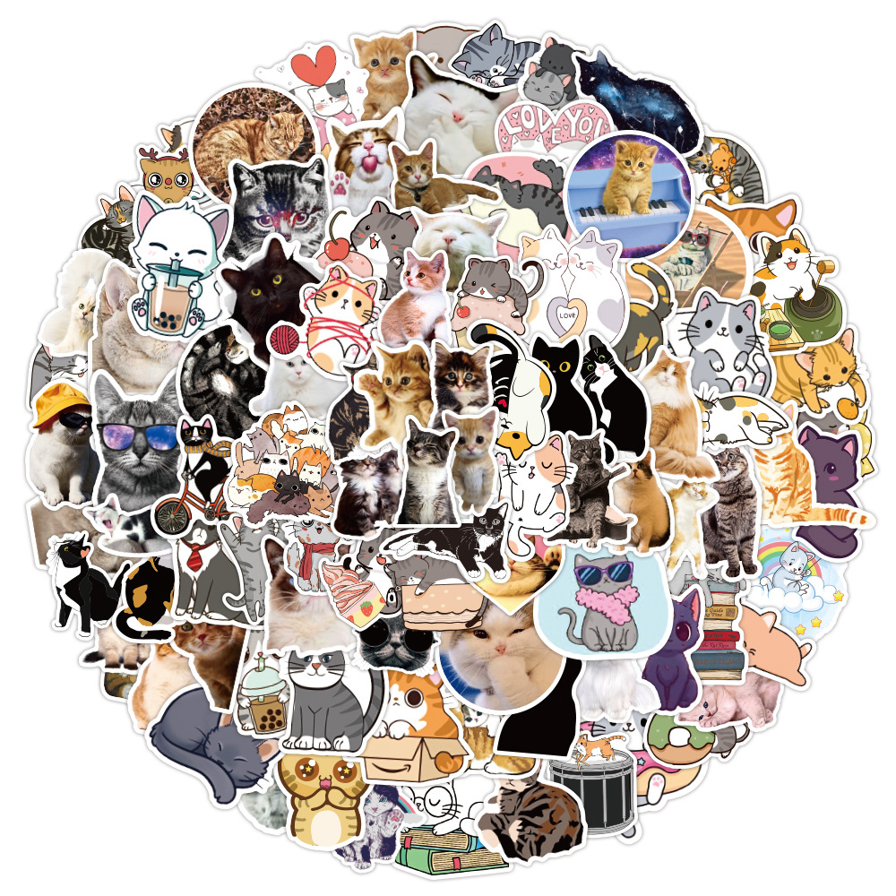 100 Cute Cat Cartoon Doodle Stickers HUGE PACK