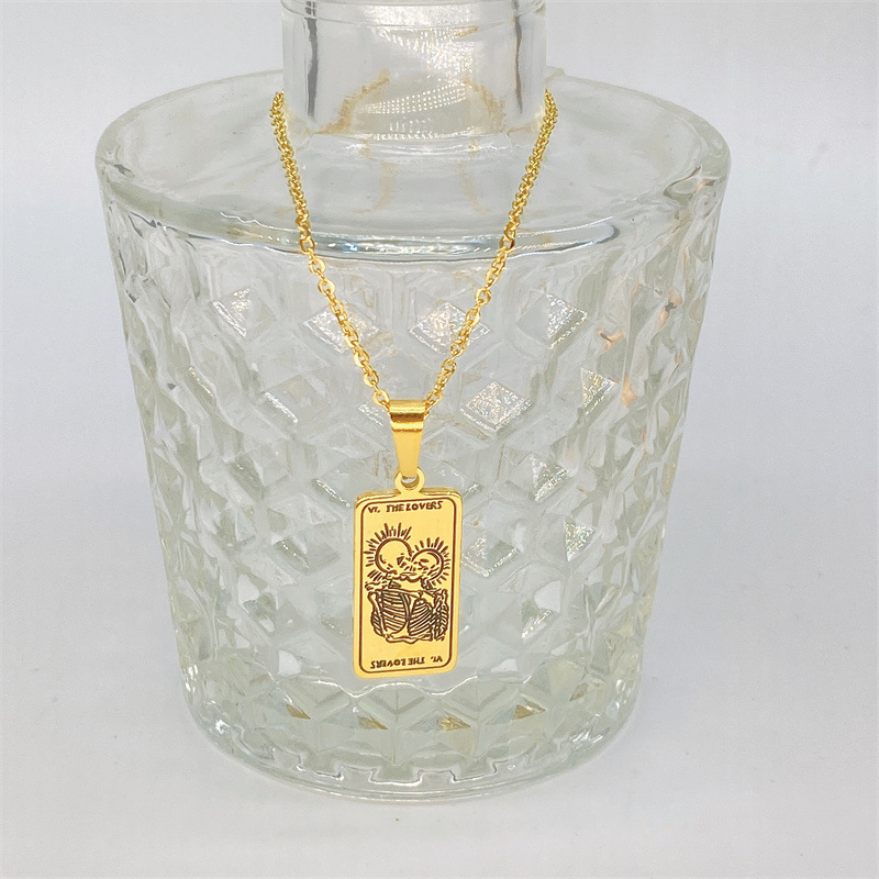 Vintage Tarot Square Tag Necklace Priest