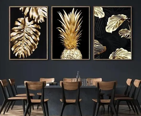Golden Leaf Pineapple Canvas Painting Gold - Shop at LoveMi