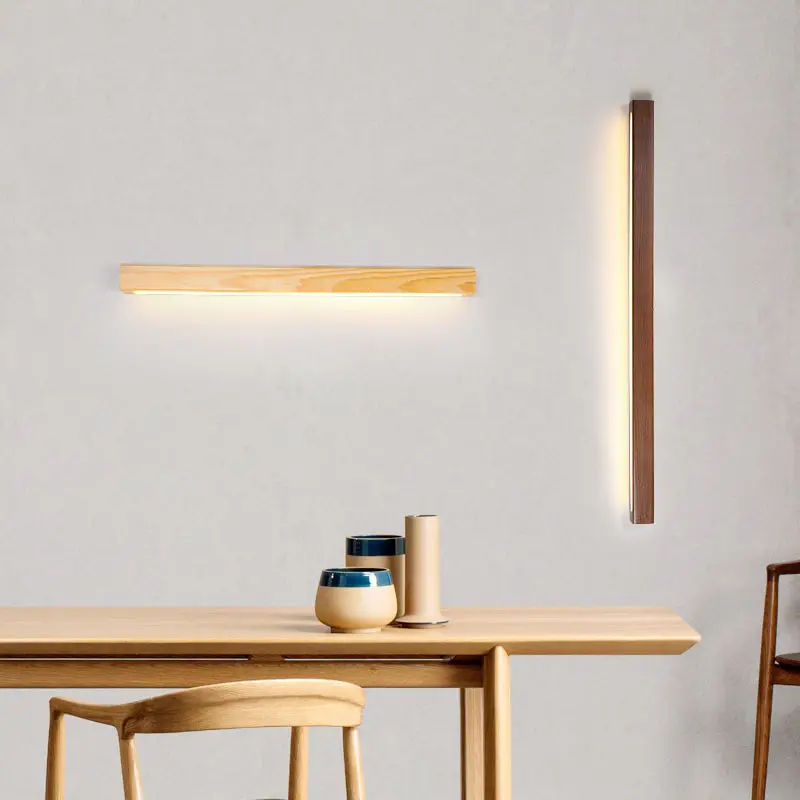 Walnut Color Log Strip Wall Lamp Modern